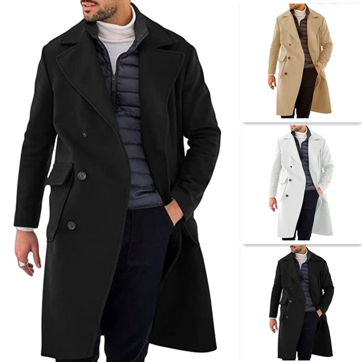 Woolen Men's Coat Thickened Long Section Double Breasted Coat