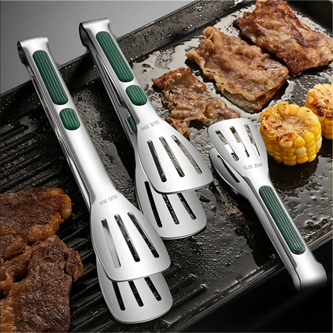 Stainless Steel Non-Slip Food Tongs for Barbecue, Salad, and Bread Serving