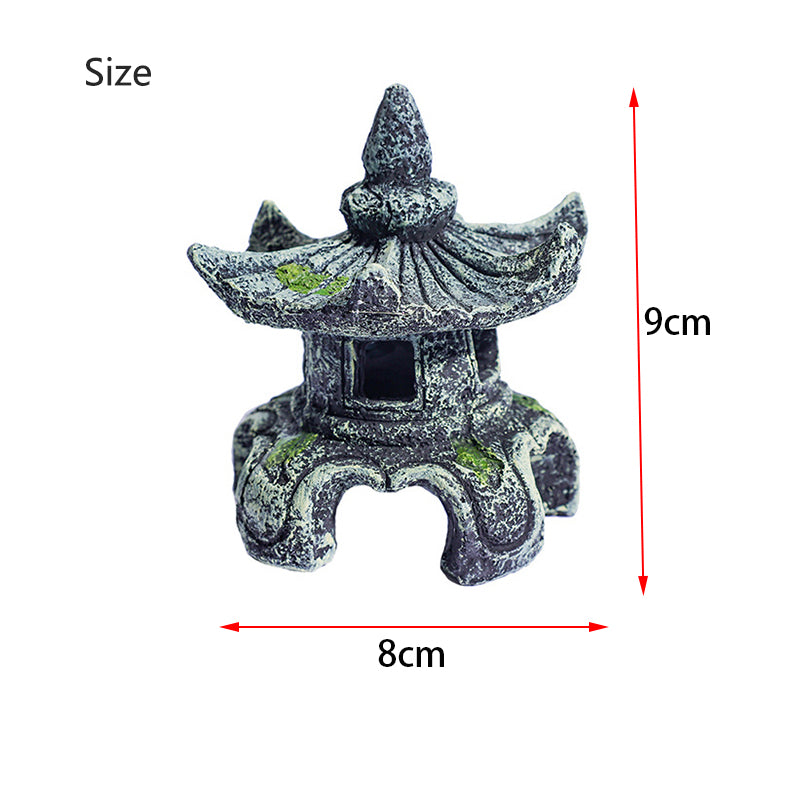 Resin Ancient Pavilion Aquarium Decoration - Rock Cave Building Ornament for Aquatic Landscaping