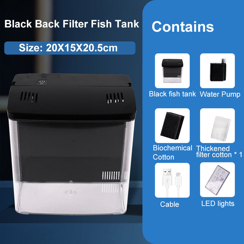 Compact LED Fish Tank with Self-Circulating Back Filter