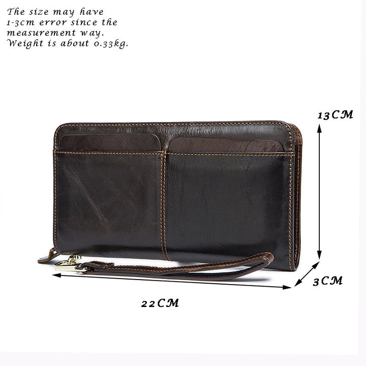 Business Double Pocket Men's Wallet Long Wallet Multiple Card Slots Genuine Leather Men's Clutch Clutch