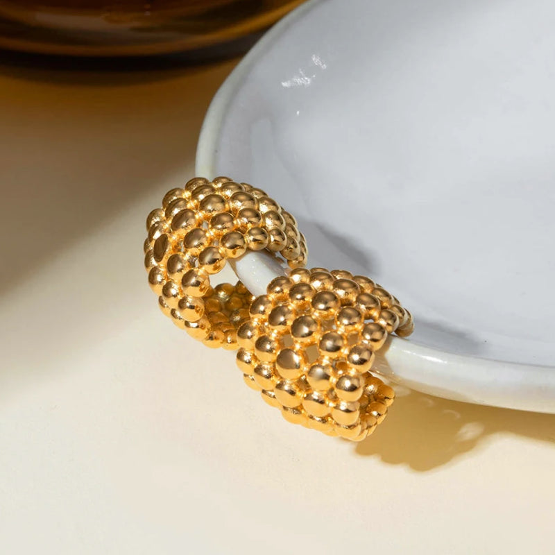 18K PVD Plated Honeycomb Shaped Ear Clips