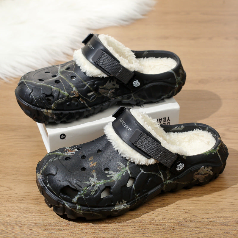 Cotton Home Thick-soled Slippers Fleece-lined Warm Closed Toe Cotton Shoes