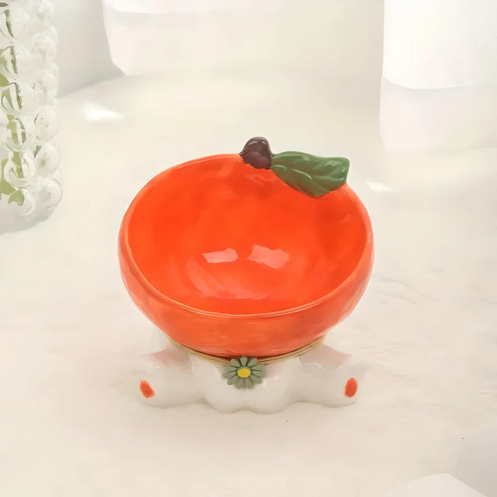 Elevated Cat Ceramic Bowl with Tilted Design for Easy Eating and Drinking