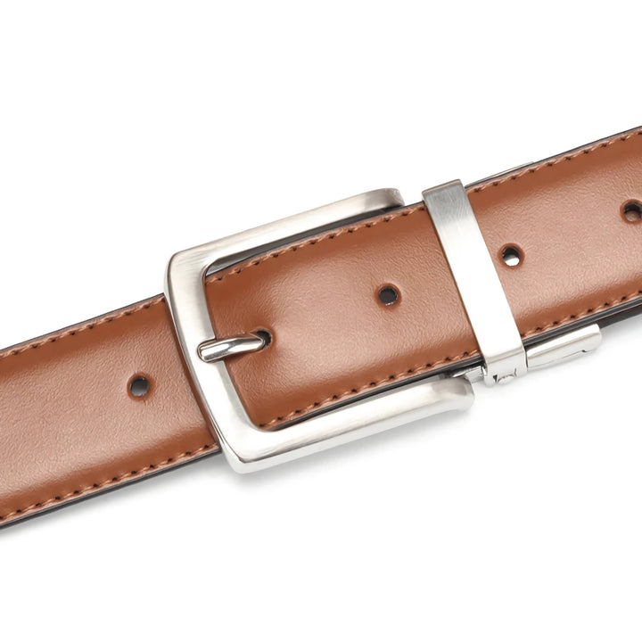 Men's Reversible Genuine Leather Belt with Rotated Buckle – Stylish Cowskin Dress Belt