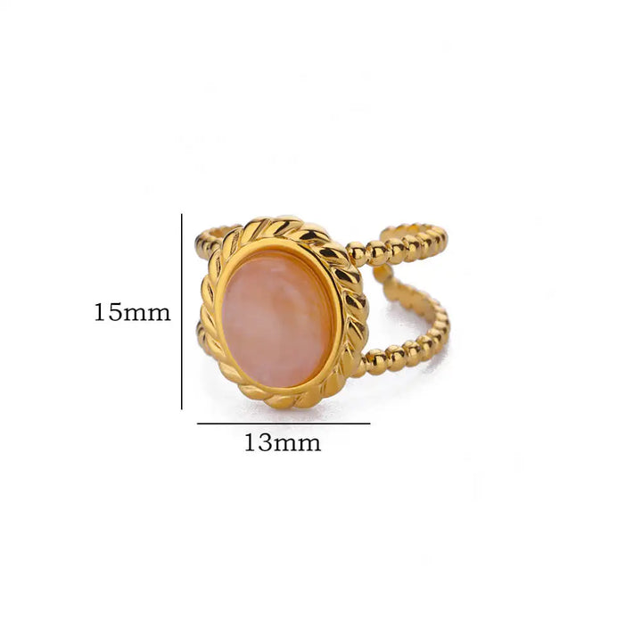 Natural White Opal Rings for Women - Gold Color Stainless Steel Classic Round Stone Couple Band