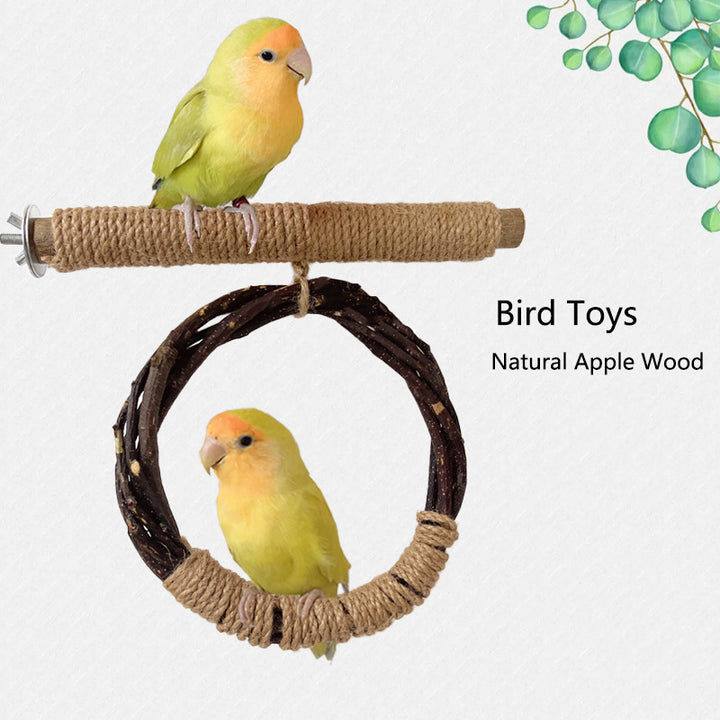 Natural Apple Wood Bird Swing & Stand