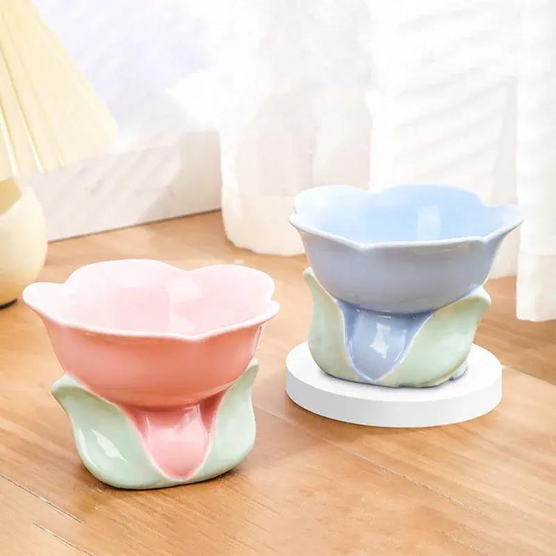 Flower Shaped Elevated Ceramic Cat Bowl