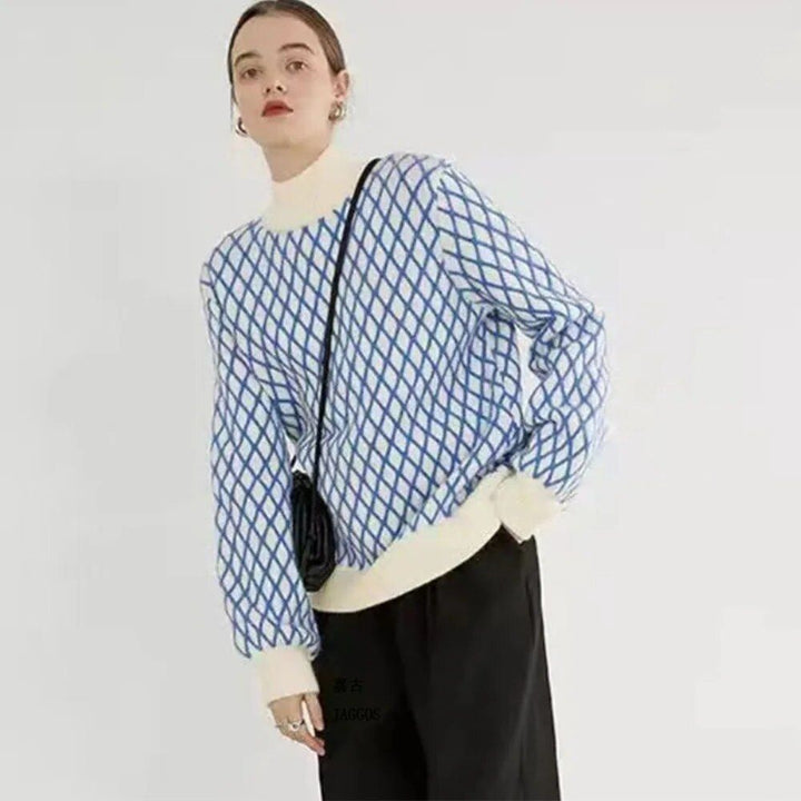 Trendy Striped Turtleneck Knit Sweater