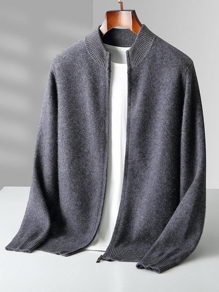 Pure Wool Knit Double-strand Thickening Stand Collar Cashmere Cardigan