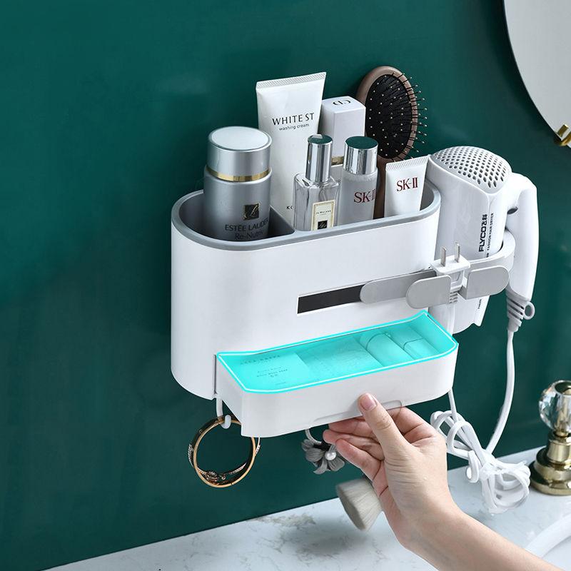 Wall-Mounted Hair Dryer Holder and Bathroom Organizer