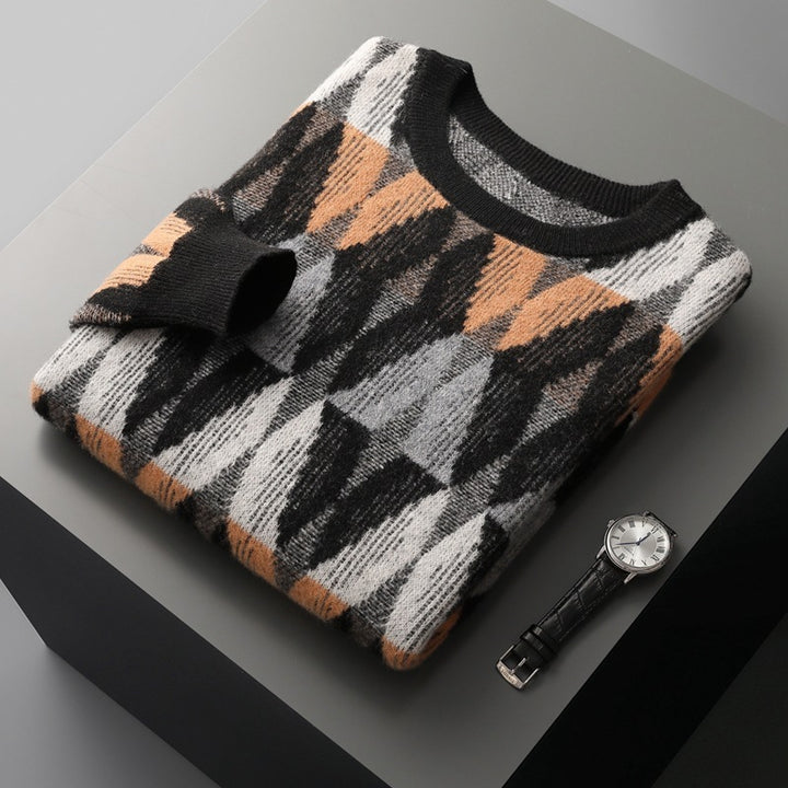 Retro Contrast Color Thick Loose Cashmere Knitted Bottoming Shirt