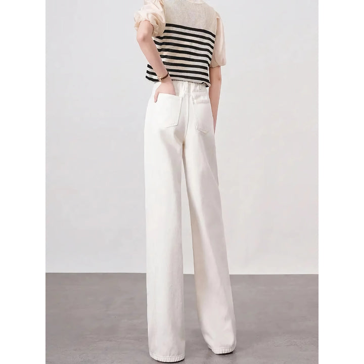 High Waist Loose Fit Wide Leg White Denim Pants for Women