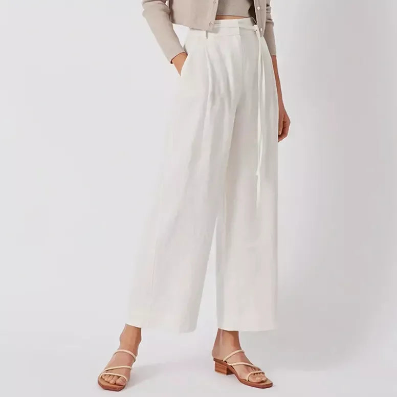 Elegant High-Waist Korean Style Office & Streetwear Linen Trousers