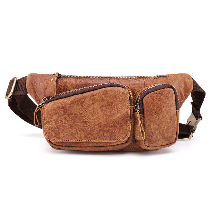 Genuine Leather Men's Chest Bag Nubuck Leather Retro Phone Belt Bag