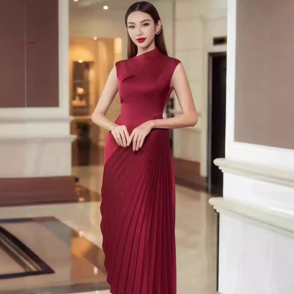 Autumn And Winter Dress Half Turtleneck Asymmetric Dress