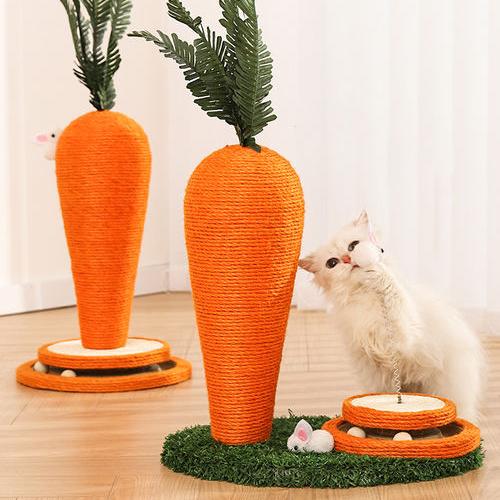 Carrot Sisal Rope Cat Scratching Post with Turntable Toy