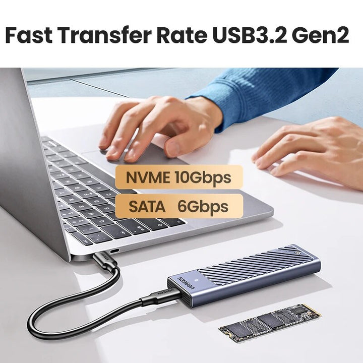 High-Speed M.2 SSD Enclosure Adapter | 10Gbps USB 3.2 Gen2 | Dual Protocol NVMe & SATA