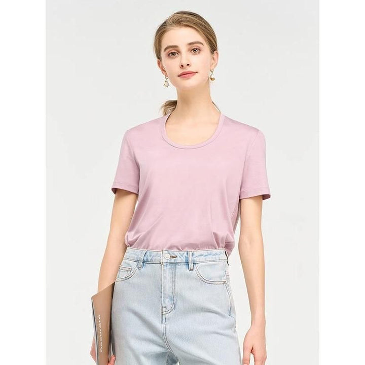 Silk Cotton Blend Square Collar Tee in Candy Colors