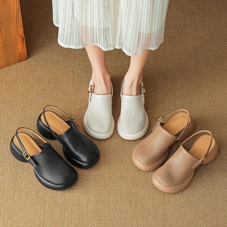 Summer Elegance Round Toe Platform Heels with Hollow-Out Design