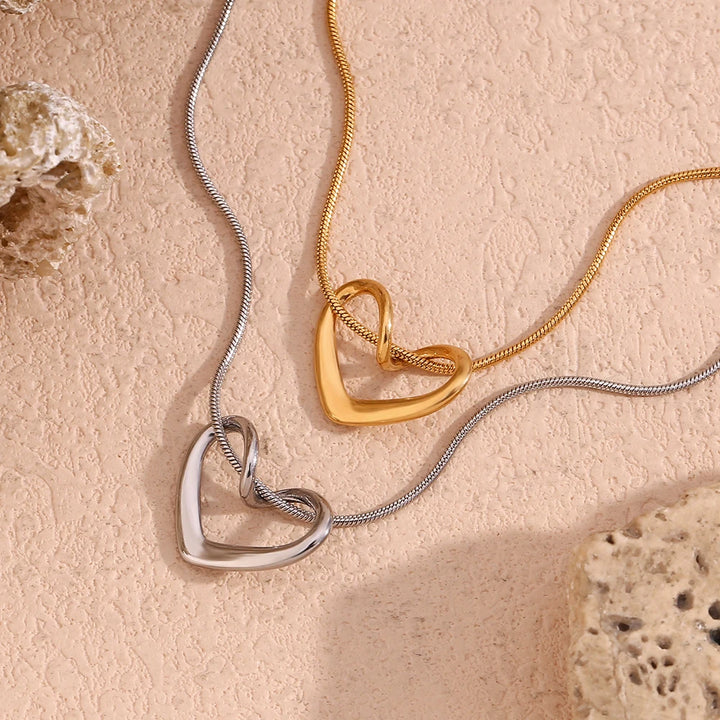 18K Gold Plated Heart Pendant Necklace with Minimalist Snake Chain - Tarnish Free & Hypoallergenic