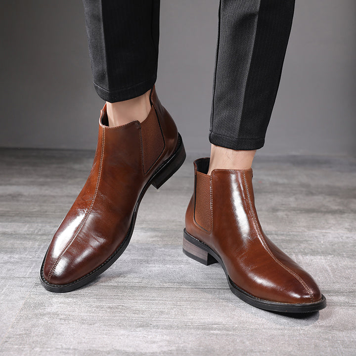 Spring Pointed Toe British Style Men's Leather Chelsea Boots