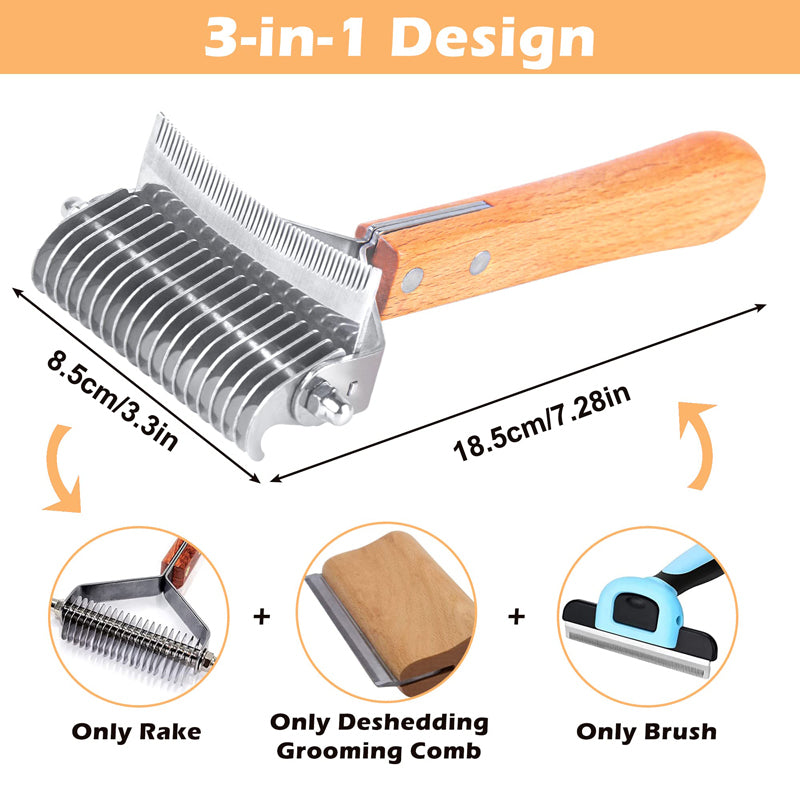 3-in-1 Deshedding Dog Rake Brush