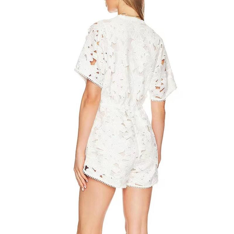 Elegant Embroidered Hollow-Out Playsuit