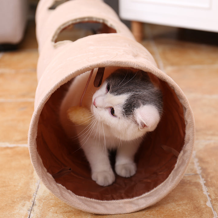 Foldable Suede Cat Tunnel with Interactive Ball