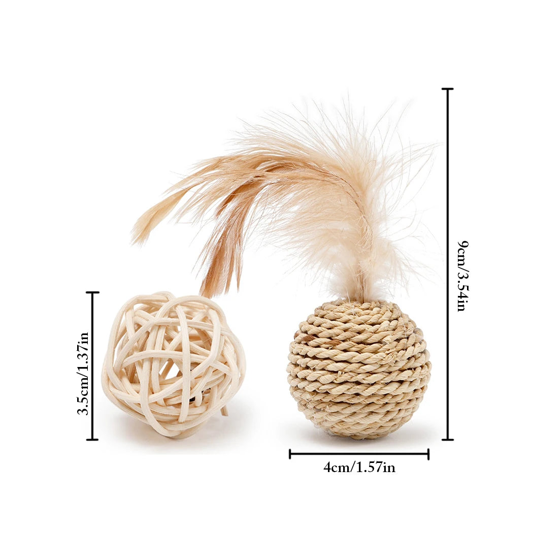 Rattan Ball & Feather Bell Ball Set