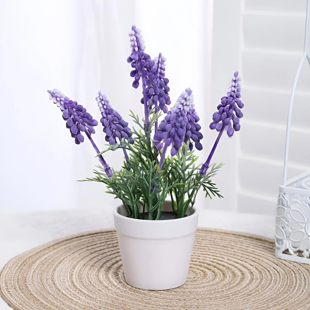 Beautiful Artificial Lavender Set with Iron Basket