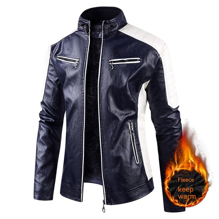 European Size Autumn And Winter Leisure Leather Men's Coat Fleece-lined