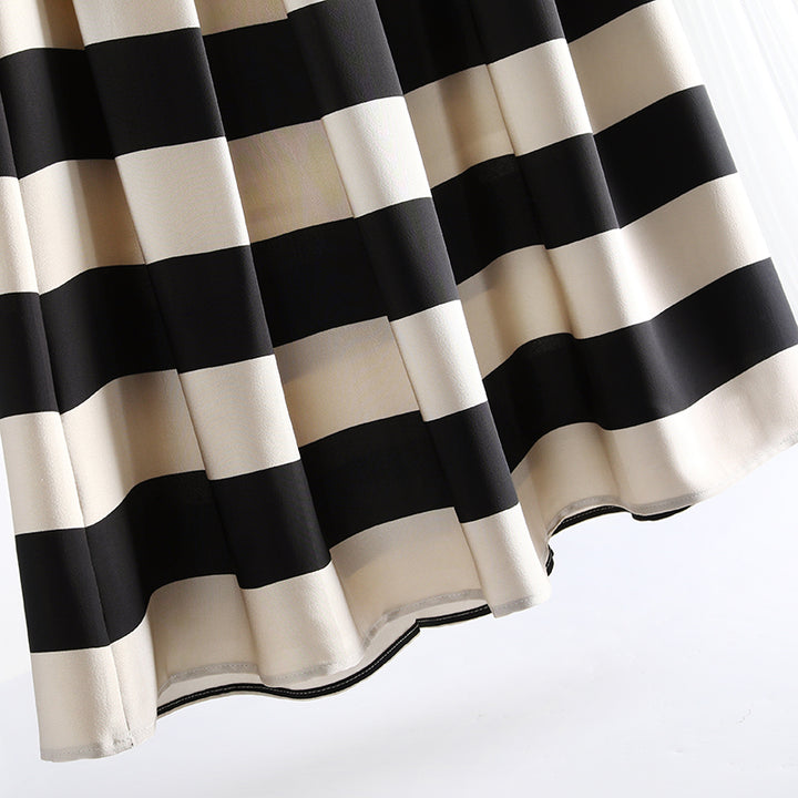 Elegant Striped Mid-Calf Pleated Skirt