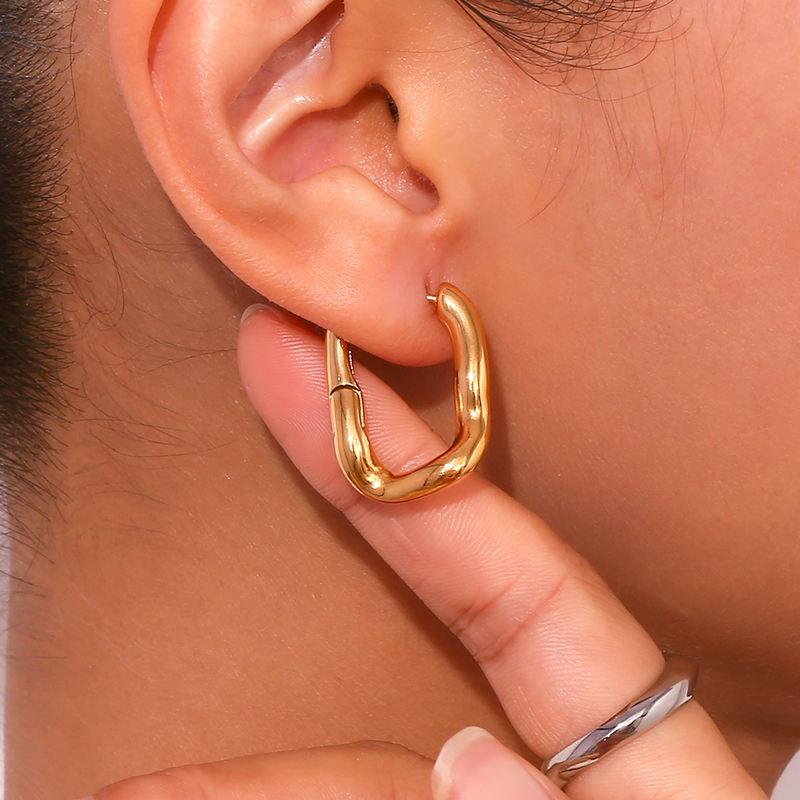 Trendy U-Shaped 18K Gold Plated Stainless Steel Hoop Earrings