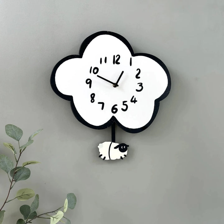 38cm Silent Cartoon Cloud Sheep Swinging Wall Clock