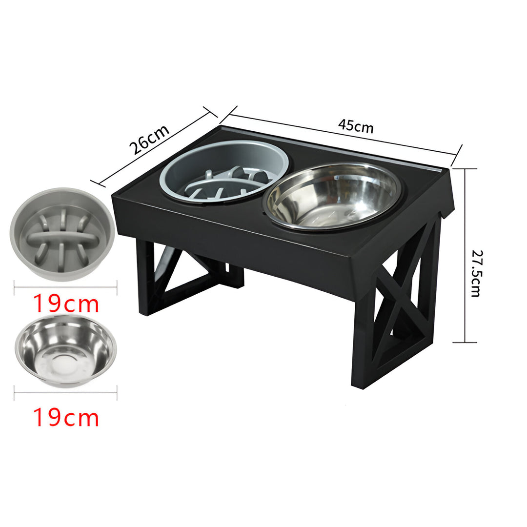 Adjustable Double Elevated Dog Bowls with Slow Feeder and Non-Slip Stand