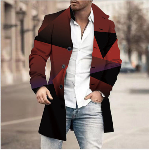 Men's Woolen Stand Collar Mid-length Casual Coat