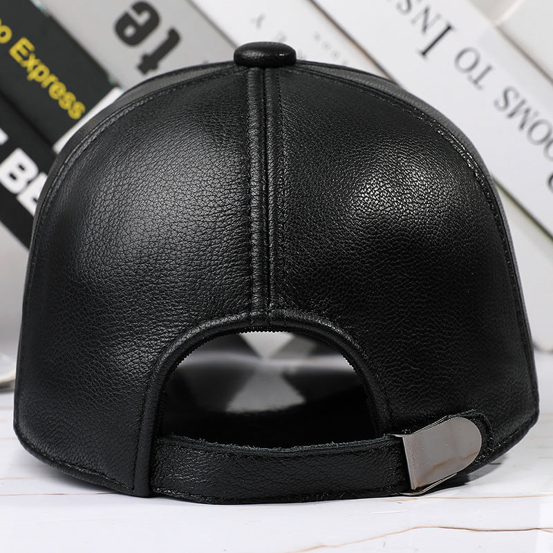 Leather Hat Autumn And Winter Men's Sheepskin Outdoor Sun-proof Leather Baseball Cap