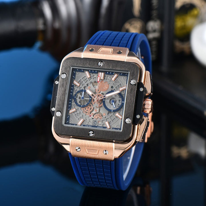 Square Hollow Quartz Watch Multicolor Silicone Men