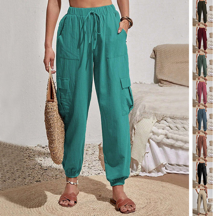 New Drawstring Overalls With Pockets Summer Cool Trousers Casual Versatile Solid Color Skinny Pants Womens Clothing