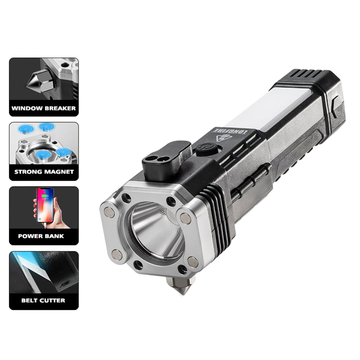 4-in-1 Multifunctional USB Charging Flashlight with Safety Hammer and Magnet