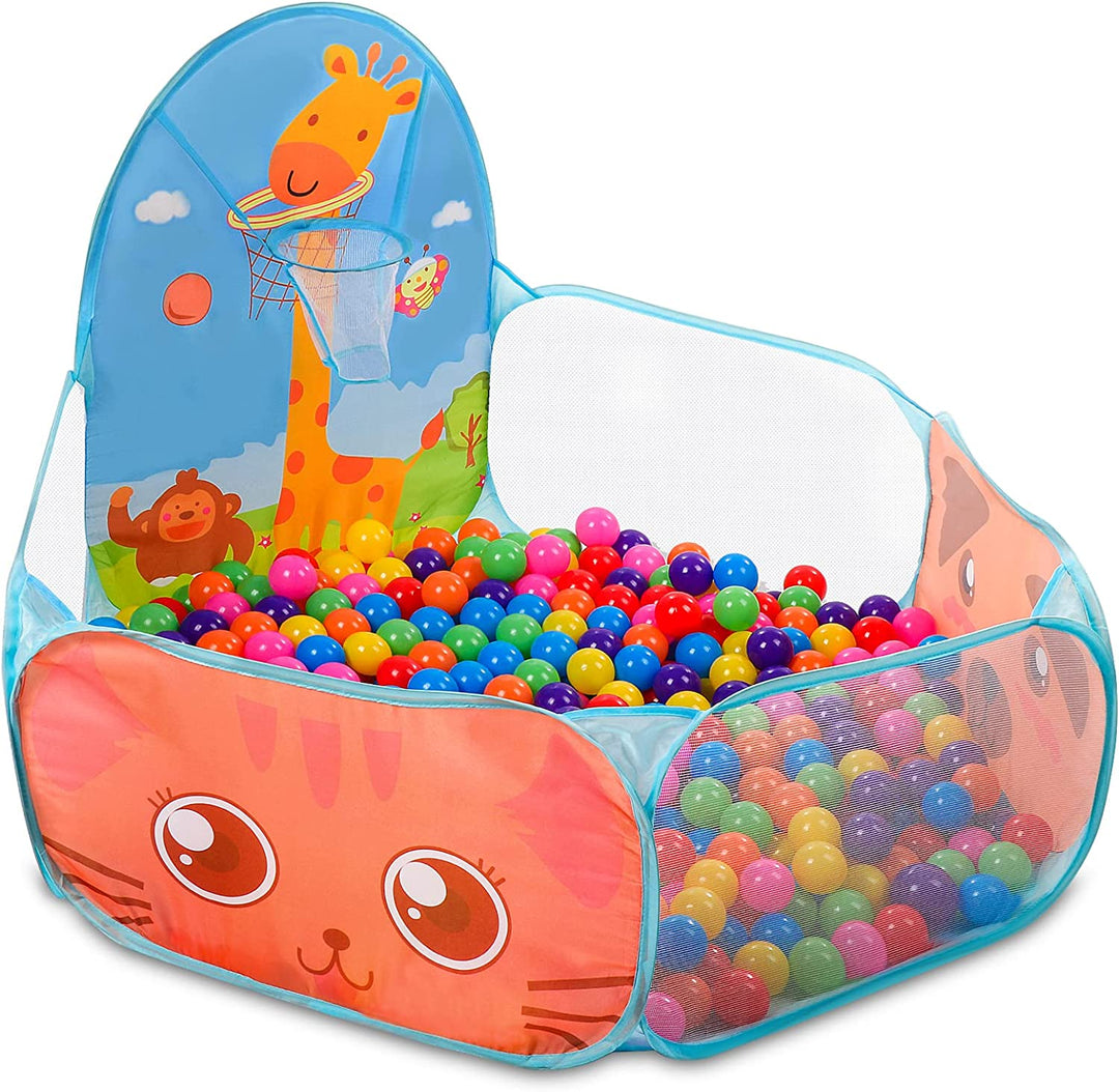 Portable Kids Ball Pit Play Tent with Basketball Hoop