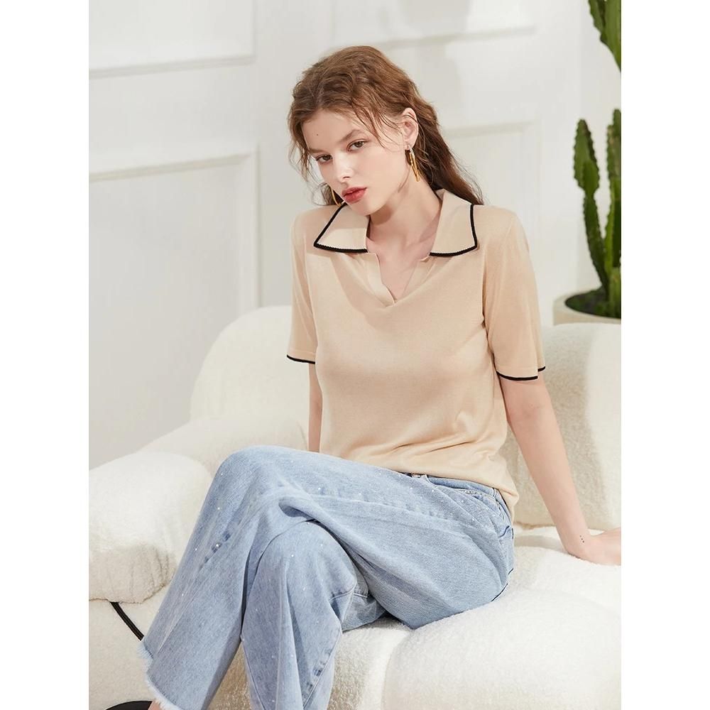 Silk-Blend Knitted T-Shirt for Women