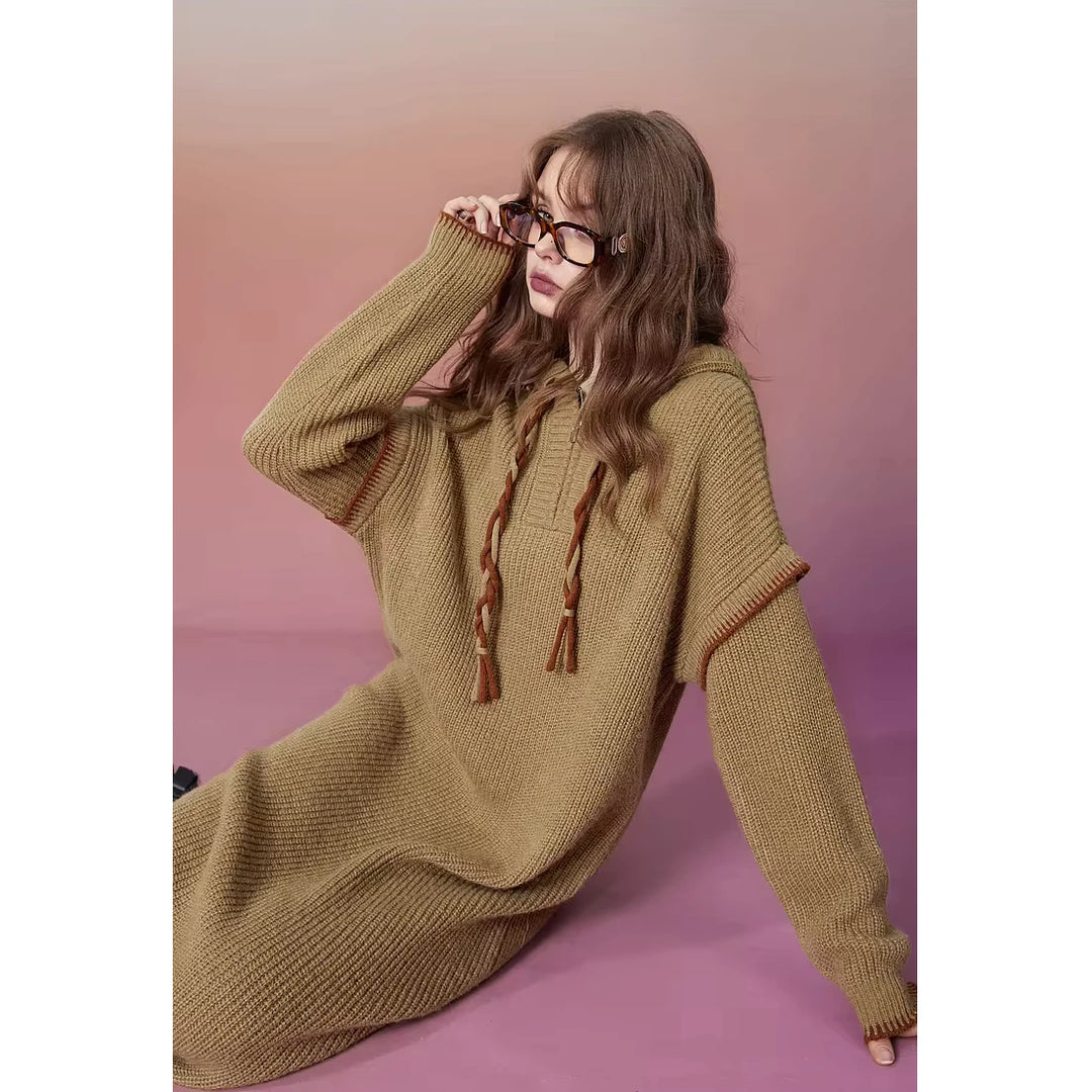 Elegant Autumn Plus Size Hoodie Knitted Dresses for Women