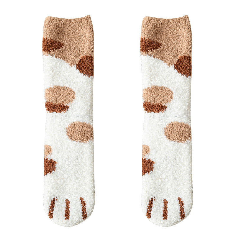 Autumn Winter Kawaii Cat Paw Fleece Women’s Socks