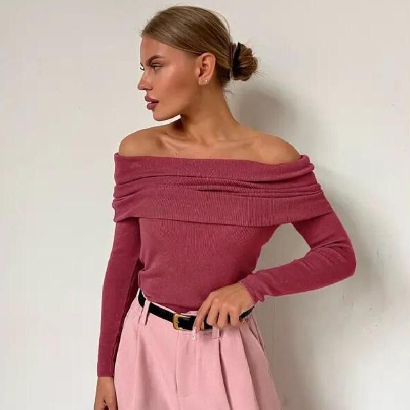 Chic Off-Shoulder Knitted Wool T-Shirt