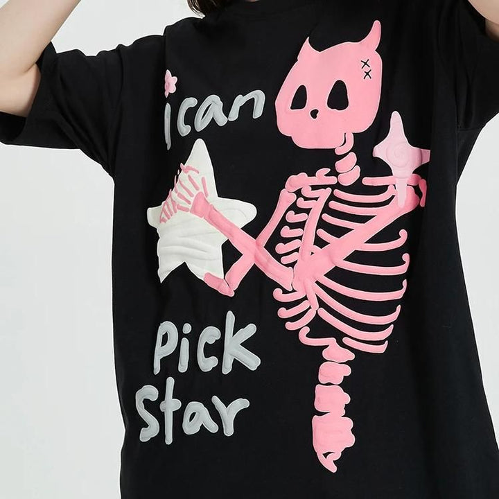 Skull Skeleton Star Graphic T-Shirt