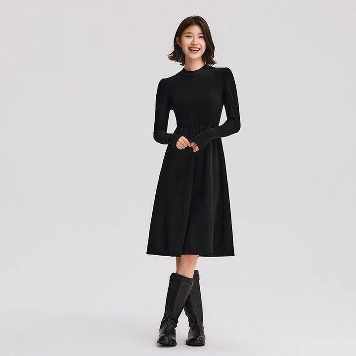 Elegant Winter Corduroy Patchwork Midi Dress