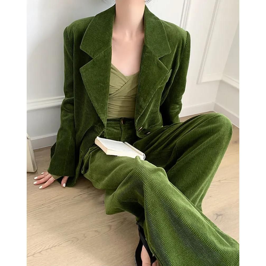 Vintage 2-Piece Wide-Leg Pants Suit with Single-Breasted Blazer