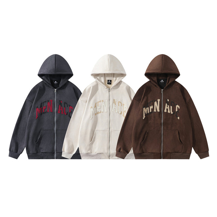 Design Patch Letter Hooded Loose Coat Men's Sweater